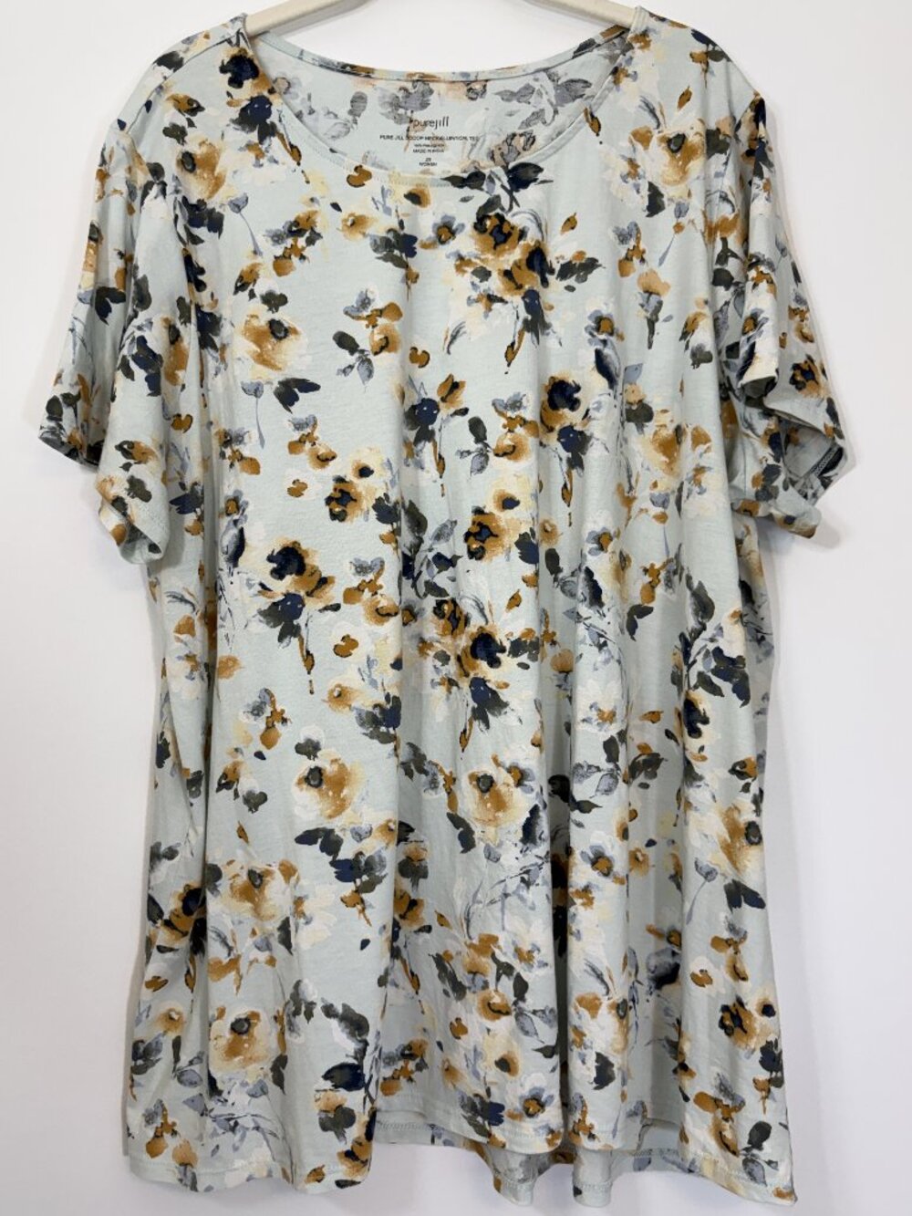 Pure J.Jill Blouse Womens Plus 2X Scoop Neck Elliptical Tee Pale Blue Gold Soft!